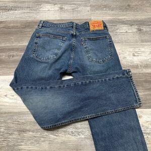Levis 505 Mid Wash Blue Mens‎ 32x32 Regular Straight Leg Stretch Jeans Red Tab